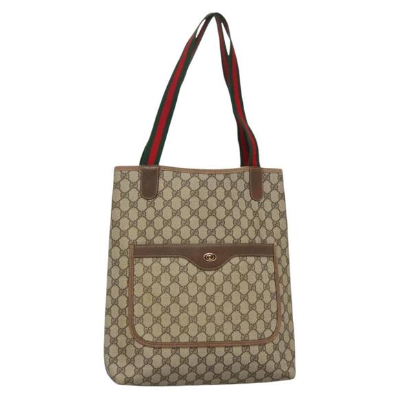 GUCCI GG Supreme Web Sherry Line Tote Bag Pvc Beige Gold 39 02 39 02 - Picture 1 of 16